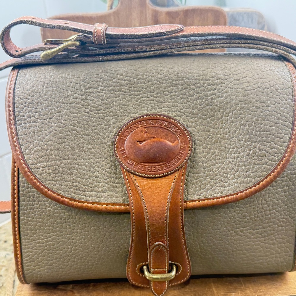 Dooney & Bourke Taupe and Brown Leather Satchel
